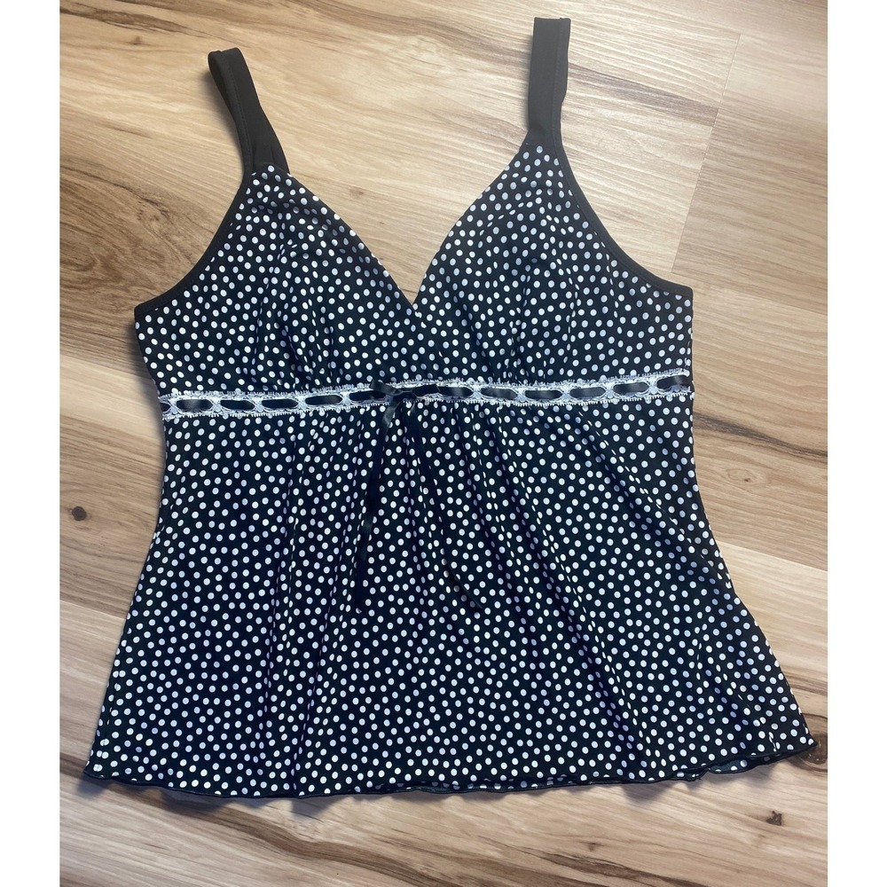 Studio Donatella Womens Black White Polka Dot Babydoll Camisole Top Small Y2K